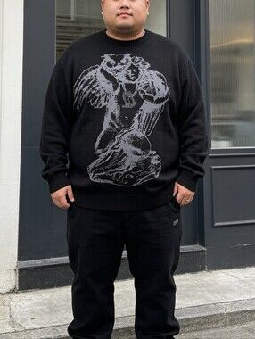 OVO October's Very Own Black Graphic Knit Sweater XXL Owl Statue Crewneck Cotton